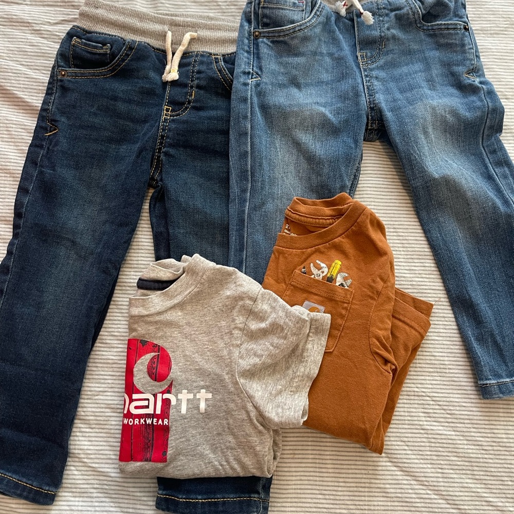 BUNDLE: 2 cat & jack jeans, 2 carhartt shirts